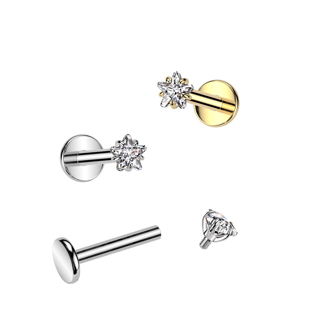 16G Titanium Internally Threaded Labret (8MM) W/ Star Prong